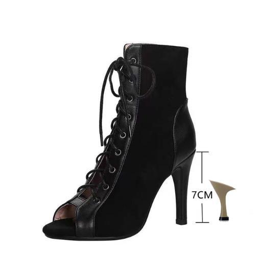 High-heeled stiletto shoes with lace-up design and open toe