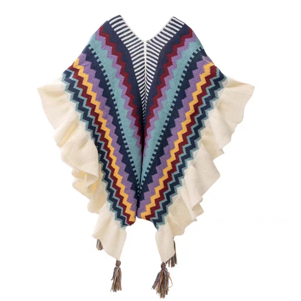 New Tassel Wooden Ear Internet Celebrity Shawl Outer Match Cloak