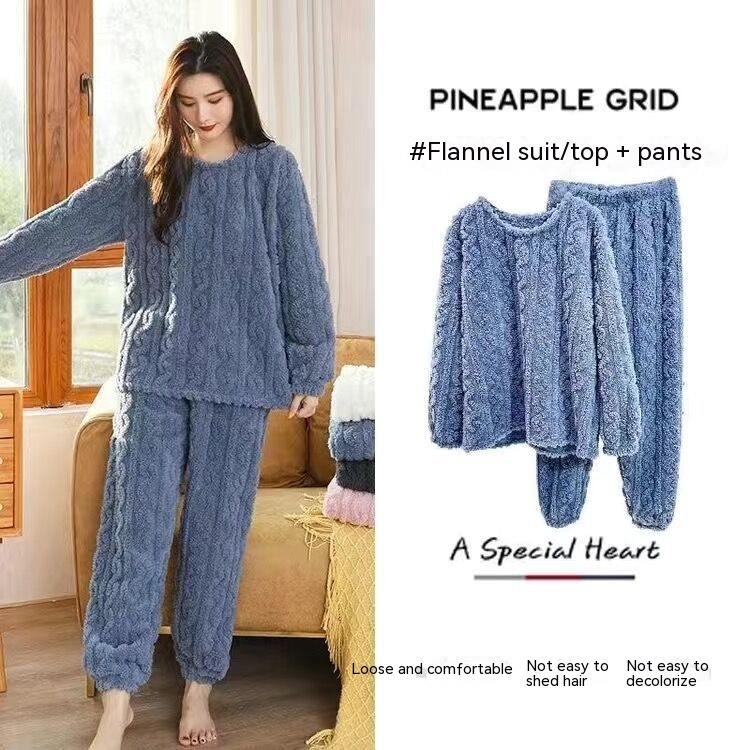 Pure Color Jacquard Cotton Velvet Warm Suit Pajamas