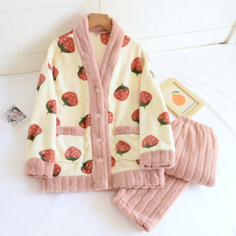 Home Wear Flannel Plus Size Women Winter Thickened Thermal Coral Fleece Suit