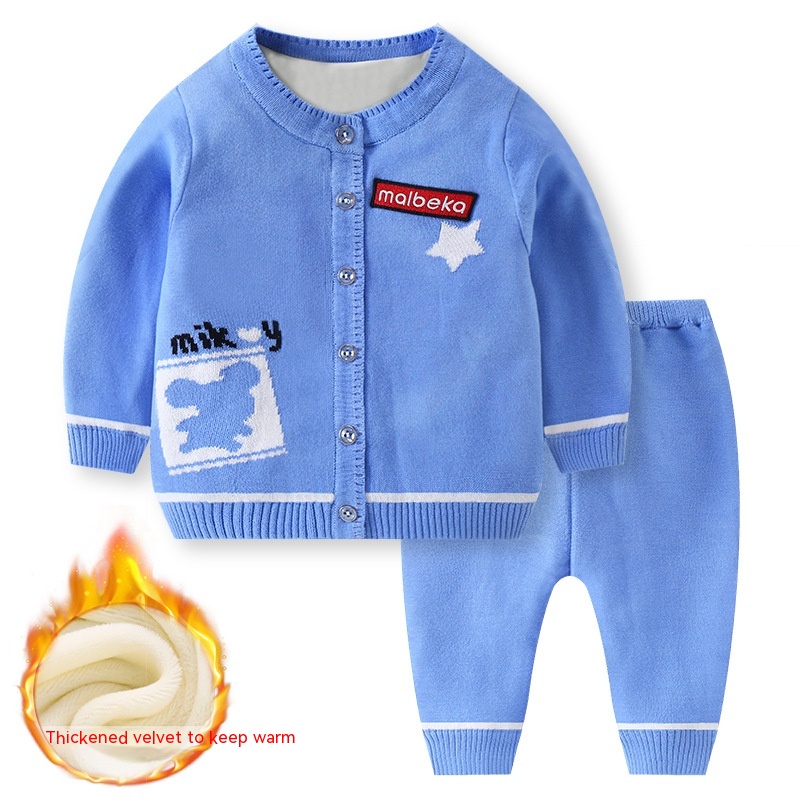 Baby Sweater Suit Girls' Fleece-lined Thickened Clothes Sweater