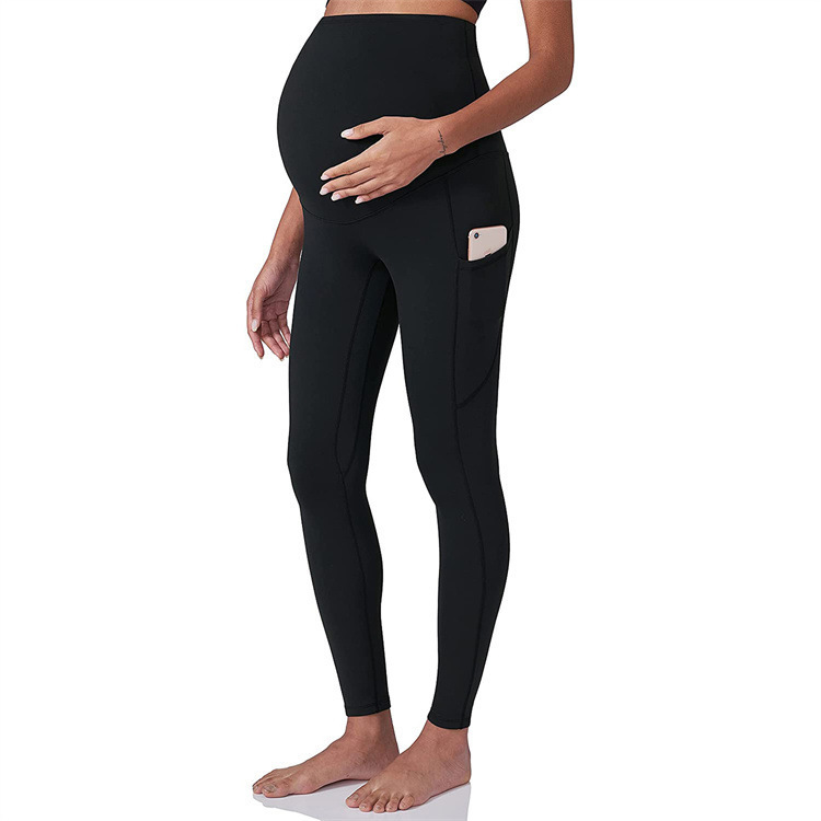 Women's Maternity Belt Pocket Yoga Pants Cropped Trousers
