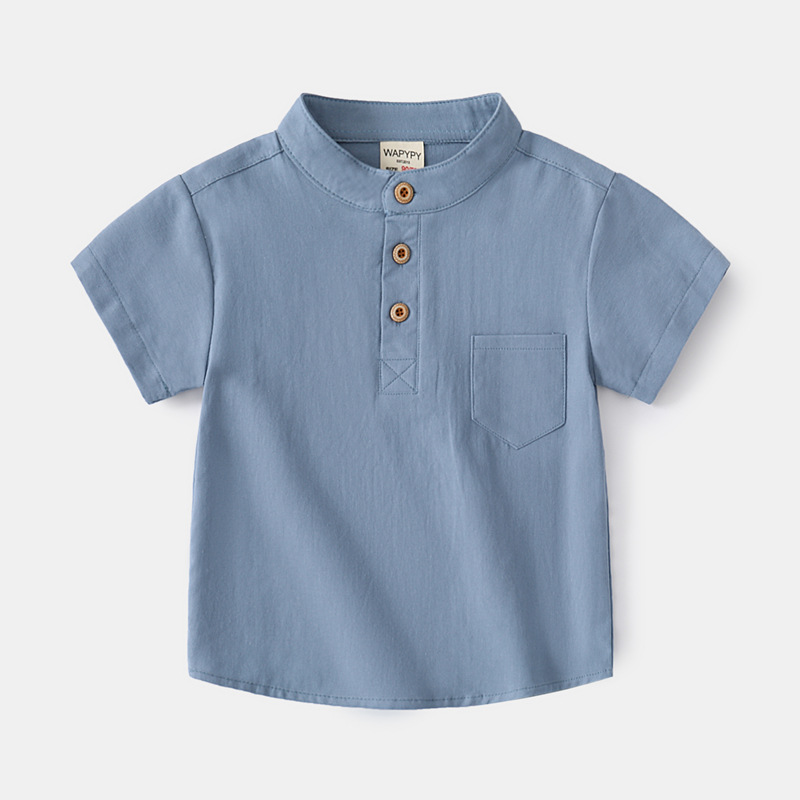 Stylish short-sleeve kids' shirt with a V-neck collar for a modern and comfortable look