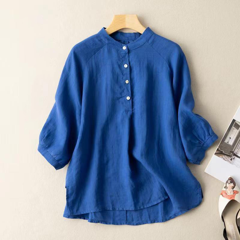 Artistic Vintage Stripe Stand Collar Shirt Women's Loose Slim-fit Casual Shirt