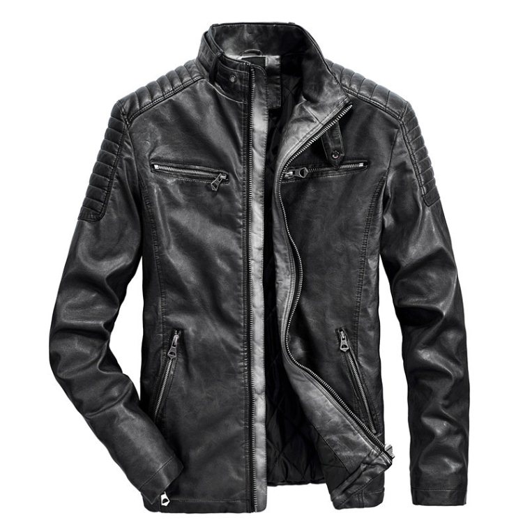 Thick leather jacket with a modern design and elegant colors