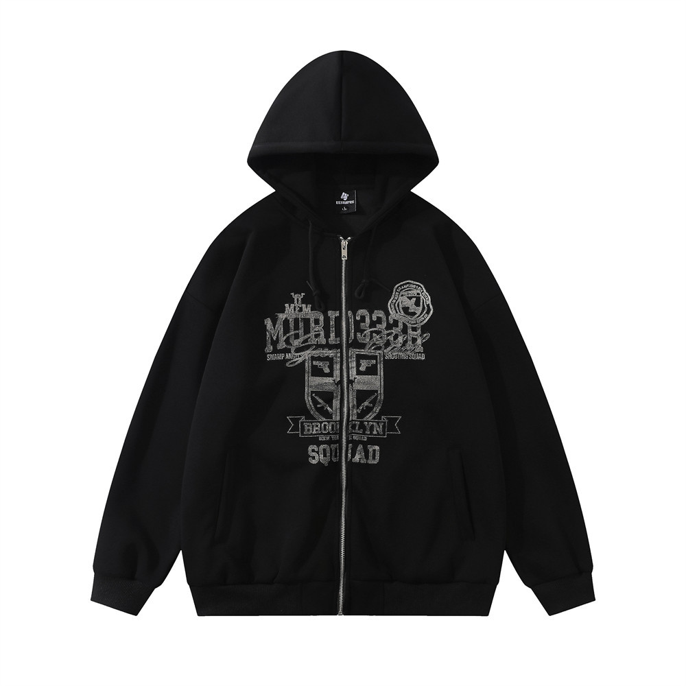 Dark High Street Letter Printing Hooded Loose Sweater Men