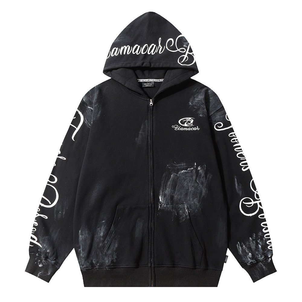 Tie-dye Letter Printing Hooded Cardigan Sweater