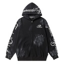 Tie-dye Letter Printing Hooded Cardigan Sweater