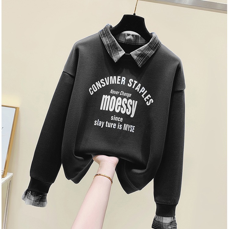 Fake Two-piece Long-sleeved Sweater Fashion Casual Temperament Youthful-looking Student Loose Slimming