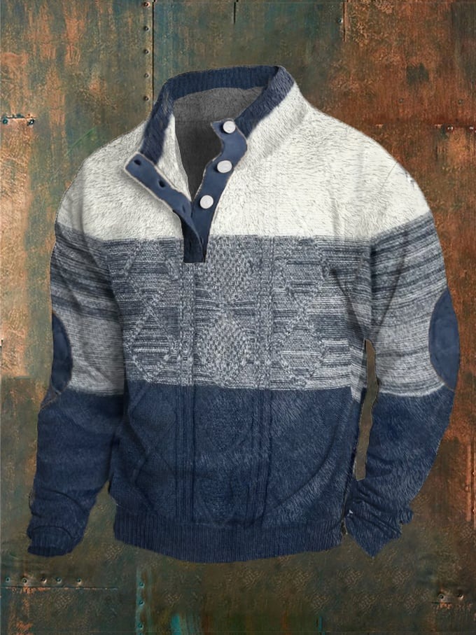 كنزة رجالية مطبوعة رقمياً بتصميم قميص Henley