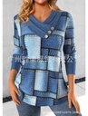 Three-button V-collar Contrast Color Long-sleeved Sweater
