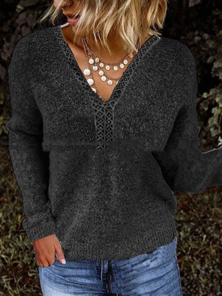 Women's Pullover Lace Stitching Sweater