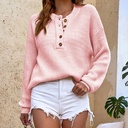 Solid Button Pullover Women's Round Neck Sweater Top