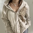 Women's Retro Print Loose Hooded Cardigan Sweater Coat