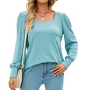 بلوزة نسائية بأزرار وأكمام طويلة بياقة مربعة بلون موحد