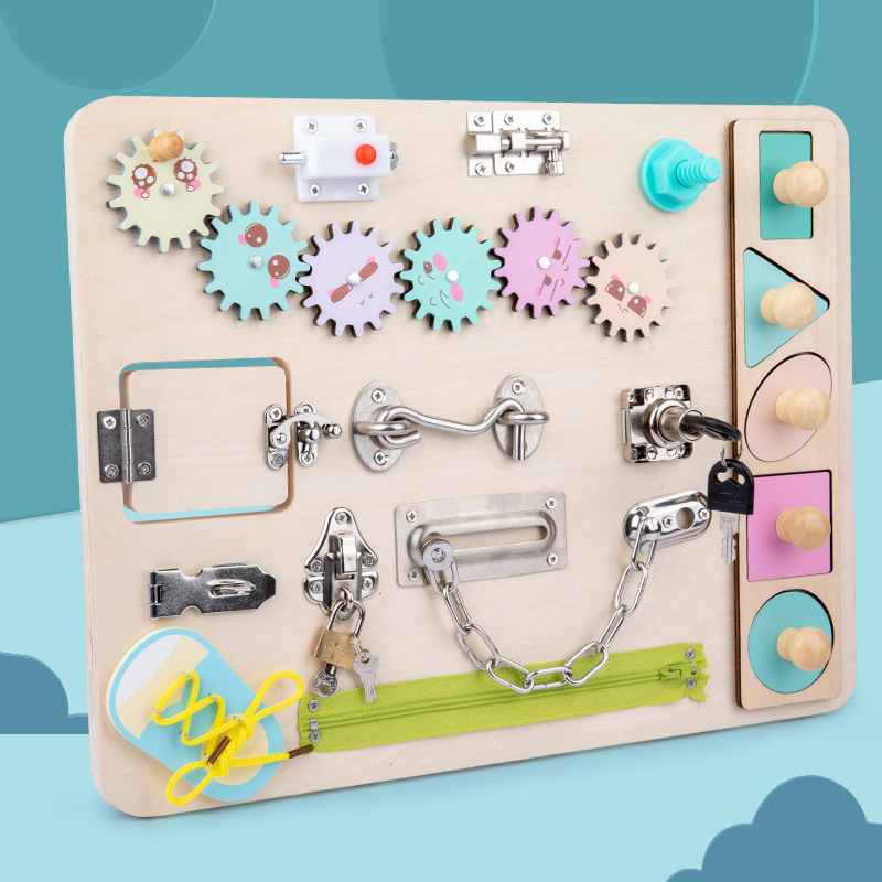 Children's Wooden Unlock Busy Board Early Education Educational Wooden Toys