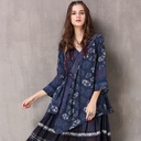 Spring New Printed Retro Irregular V-Neck Sleeve Shirt