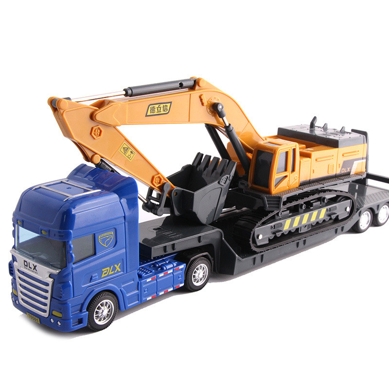 Children's Toy Car Tank Excavator Transport Vehicle Engineering Vehicle Set Simulation Model Boy Flatbed Trailer Toy