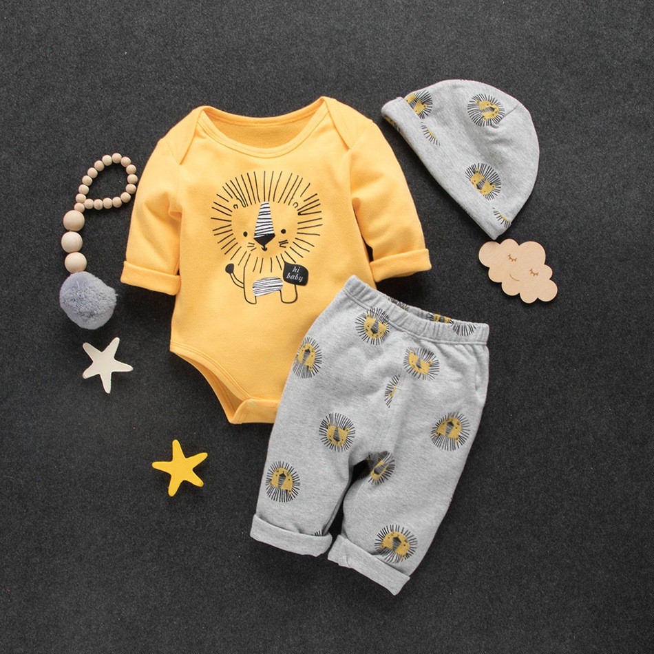 Lion print tights, pants and hat three-piece suit
