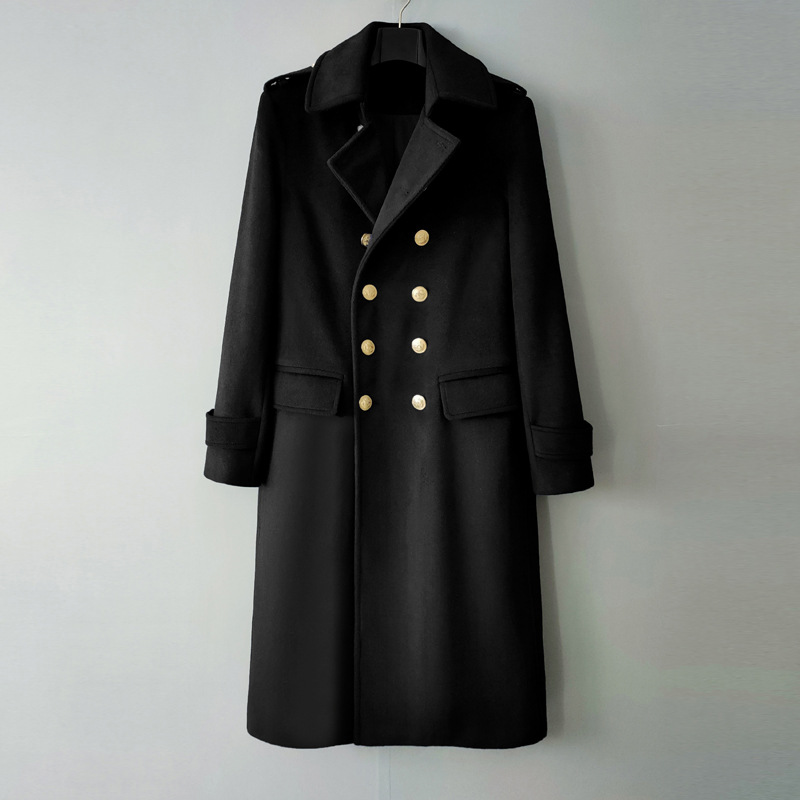Double-breasted Lengthened Wool Tweed Jacket Men