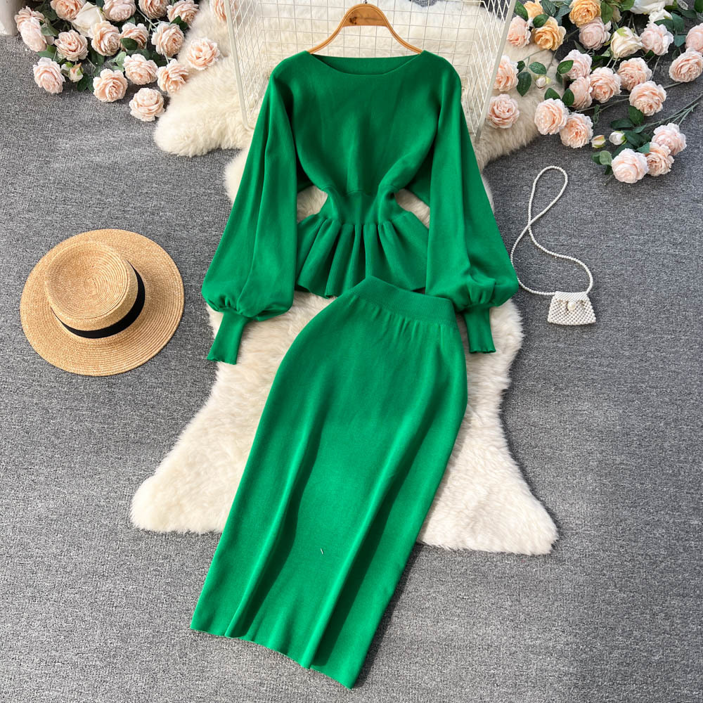 Suit Women's Design Sense Peplum Lantern Sleeve Top Suit