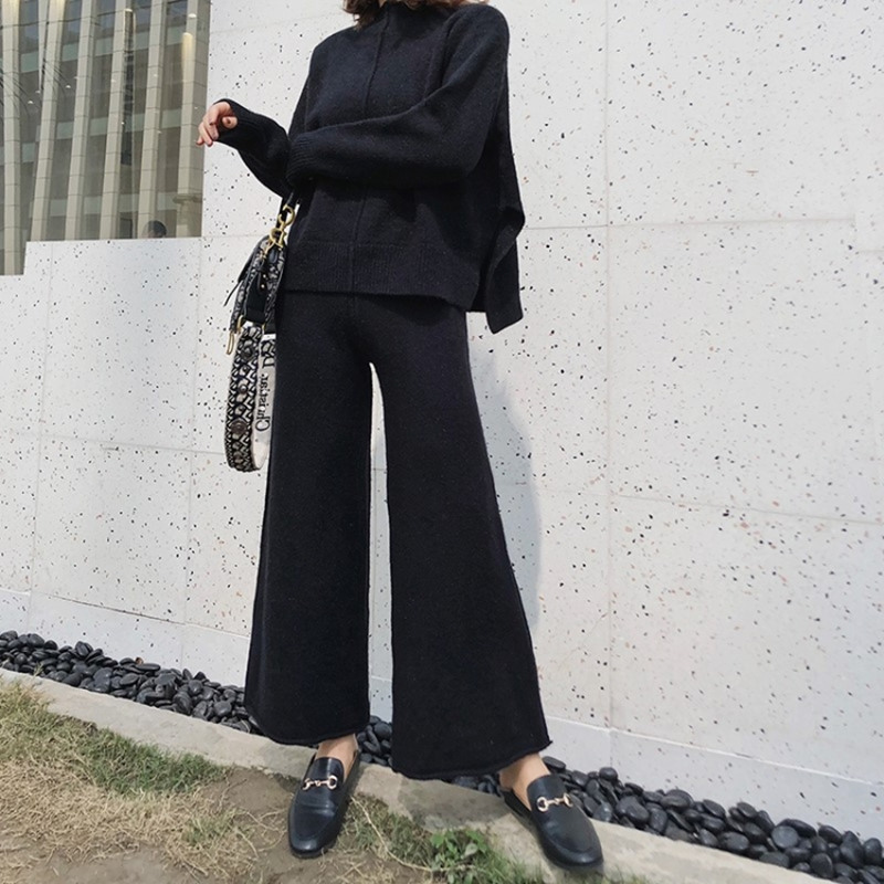 Fashion Knitted Sweater Loose Two Piece Set Women
