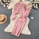 Short Knitted Shirt V Neck Halter Dress Two Piece Set