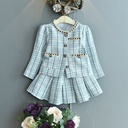Children's Long-sleeved Plaid Top And Skirt Two-piece Suit