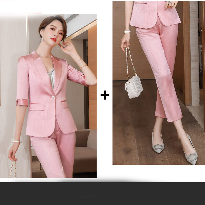 Striped Acetate Satin Professional Small Suit