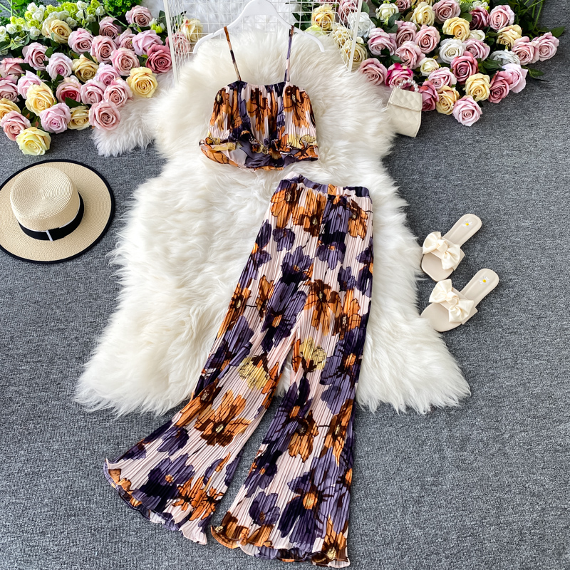 Thin Girl Floral Sling Top Two-piece Suit