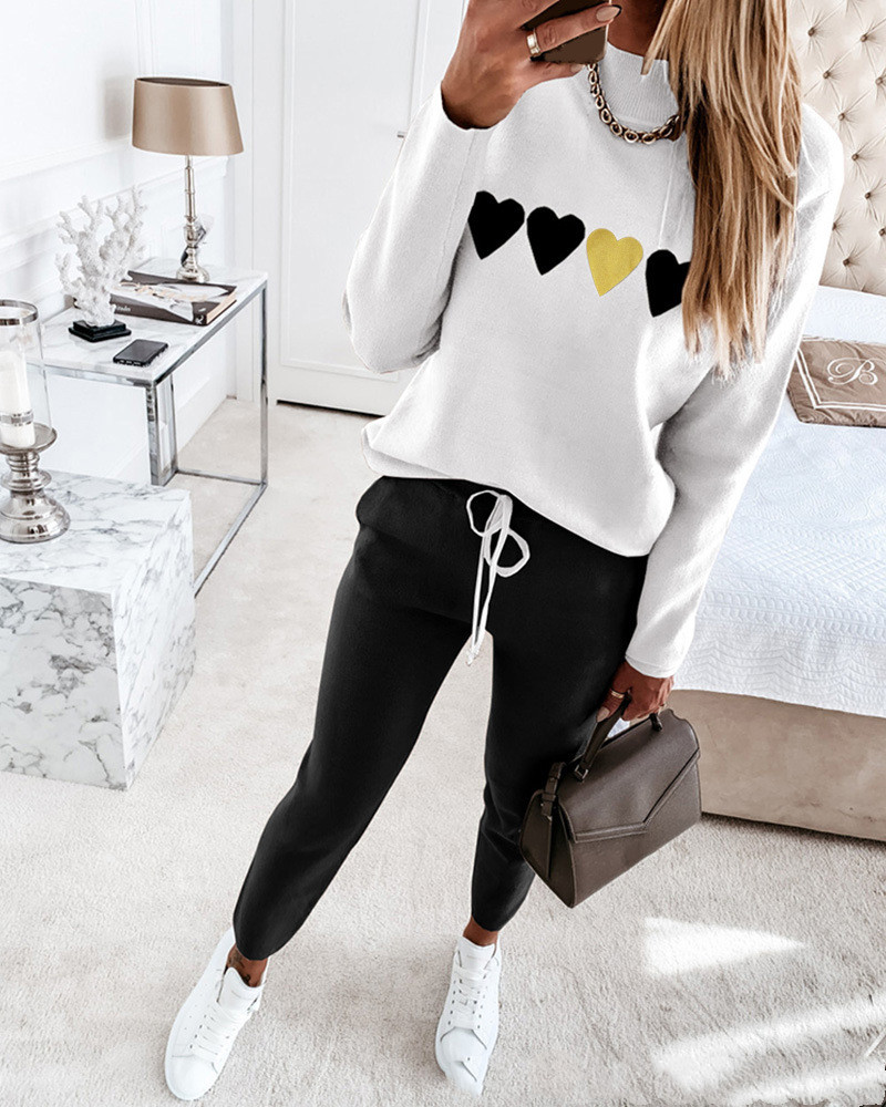 New Sports Suit Women White Love Printing Casual Suit