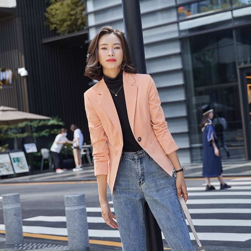 Women's Solid Color Leather Long-sleeved Small Suit