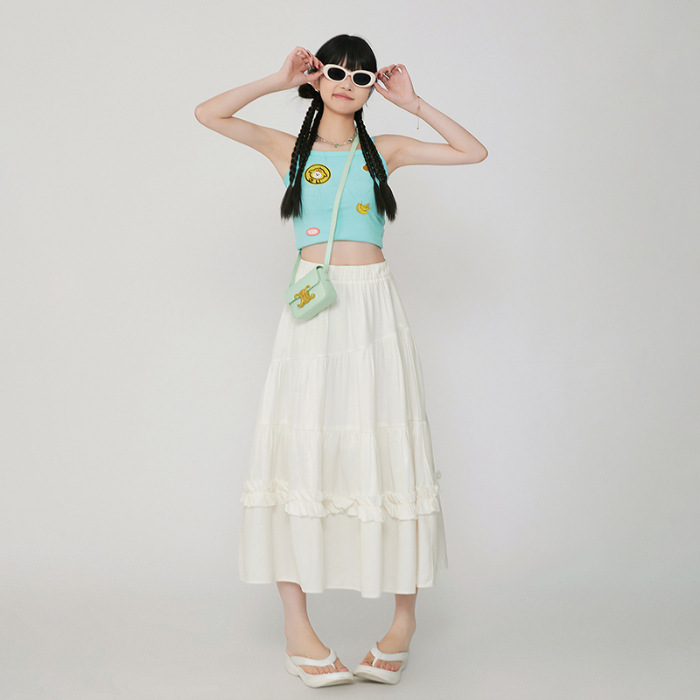 Vintage Cake A- Line Skirt Draping Casual Long Skirt