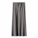 High Quality Satin Dress High Waist Drawstring Lace-up Solid Skirt Women