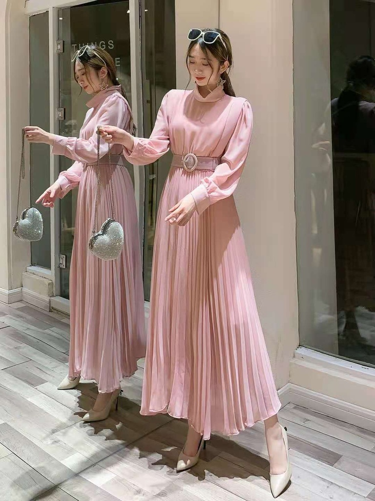 Temperament Waist Slim Knee-high Pleated Long Skirt