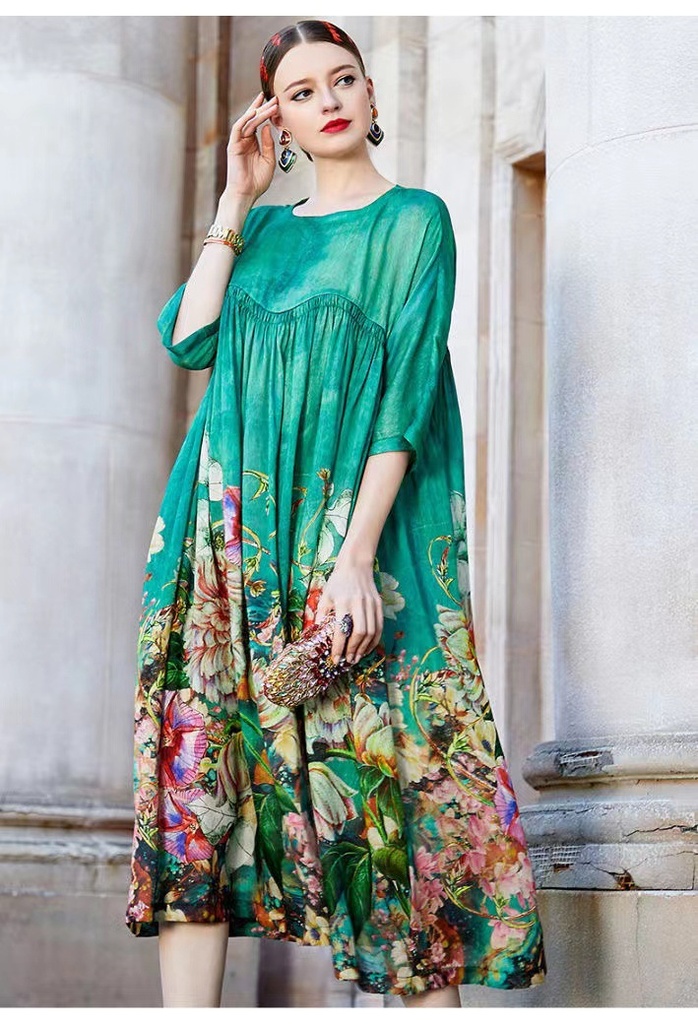 Genuine Quality Silky Printing Dress For Women