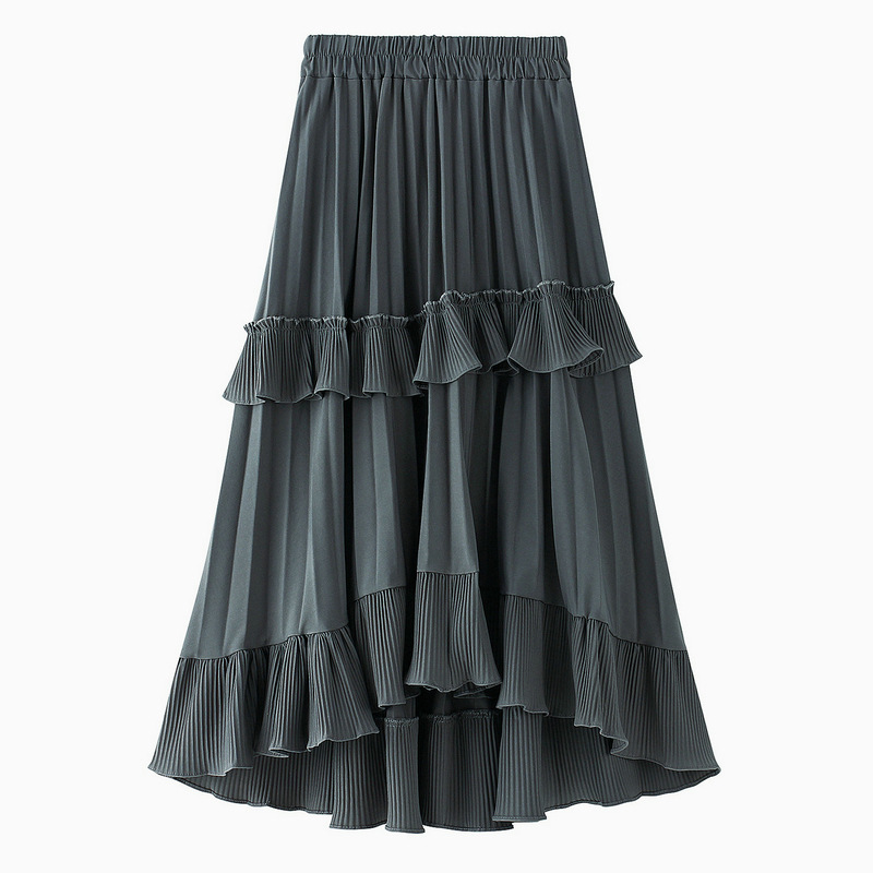 Half-Length Skirt Female Summer A-Line Pleated Skirt New Front Short And Back Long Ruffled Irregular Cake Skirt