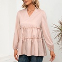 Women's Solid Color Wood Ears V-neck Midi Shirt