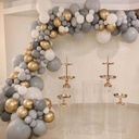 A luxurious party decoration set featuring metallic gray balloons with a garland, perfect for welcoming a newborn or celebrating birthdays, adding an elegant and sophisticated touch to the occasion 