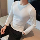 British Fashion Trendy Round Neck Slim Fit Solid Color Casual Long Sleeves