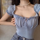 Women's Fashion Chic Collarbone Off-shoulder Design Drawstring Short Sleeve