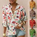 Printed Long Sleeve Women Lapel Fashion Casual Loose Shirt