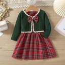 Girls Autumn Knitted Lace Top Plaid Vest Skirt Suit
