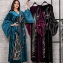 Long Velvet Abaya Dress with an Elegant Design and a Golden Touch