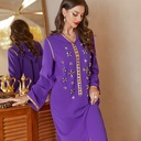 Hooded Abaya Dress Adorned with Diamonds, Floral Embroidery, and Decorative Webbing