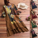 Short-Sleeve Cotton and Linen Dress with Printed Design 