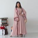Abaya dress with an elegant Islamic design, long chiffon fabric with attractive embroidery, and a matching headscarf