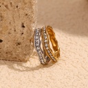 Luxurious Stainless Steel Ring with 18K Gold Plating, Featuring an Irregular Wave Design and Fully Adorned with Diamonds