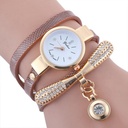 Fashionable Circle Quartz Bracelet Watch with Leather Band for Women