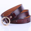 Elegant Women's Leather Belt with a Round-Shaped Pin Buckle Design
